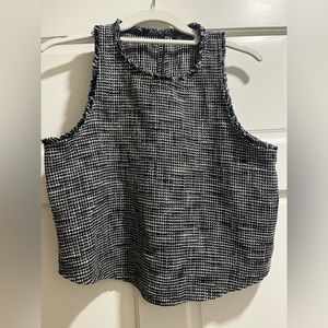 Zara basics tweed fringe detail dark blue and white tank